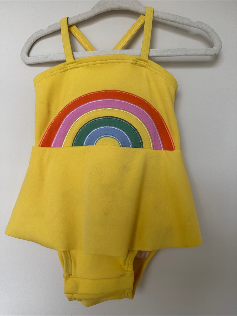 Hanna Andersson Yellow One-Piece Swimsuit with Rainbow Appliqué